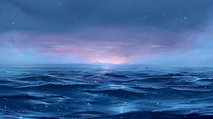Fototapeta na wymiar Tranquil Twilight Ocean Waves Under Soft Pink Sky - Serene Nature Background
