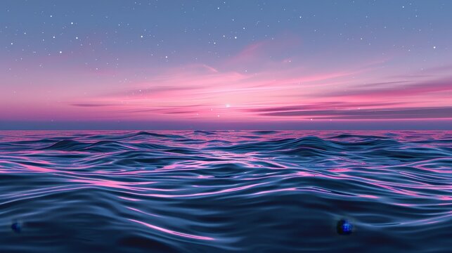 Tranquil Twilight Ocean Waves Under Soft Pink Sky - Serene Nature Background
