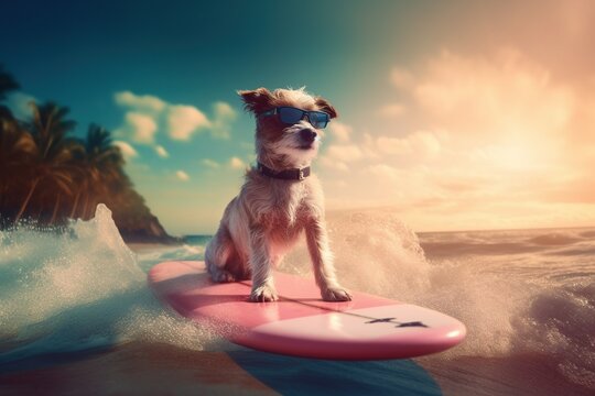 Dog on a surfboard