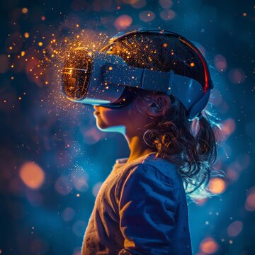 Children in the Metaverse are exploring a virtual reality world with the latest digital technology, enhancing their learning and creativity.