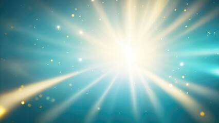 Asymmetric Cyan light burst, rays of lights on dark Maroon background with the color of yellow, golden sparkling and bokeh