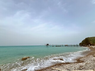 beach and trabucco. Punta Aderci, Vasto, Abruzzo. Italy