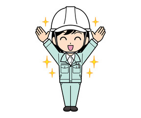 喜んでいる現場監督の女性