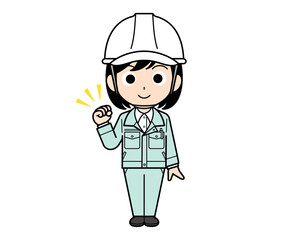 ガッツポーズする現場監督の女性