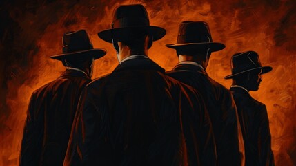 Don symbolizing mafia loyalty and authority with his trusted lieutenants at his back