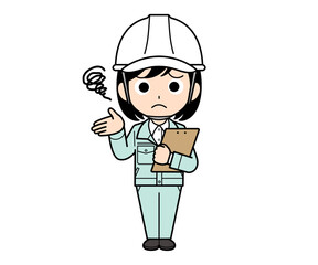 バインダーを持って困惑する現場監督の女性