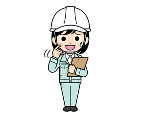 バインダーを持って動揺する現場監督の女性