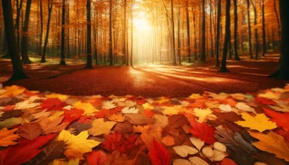 Poster Enchanted Autumn Forest with Sunlight Filtering Through Trees © OAN