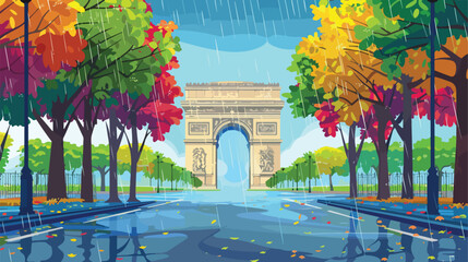 Square in Paris under the rain  vector illustration - obrazy, fototapety, plakaty