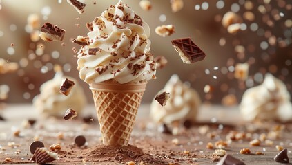 ice cream in large loads. coffee cream and chocolate perfect for a family that eats ice cream. created by  created by ai - obrazy, fototapety, plakaty