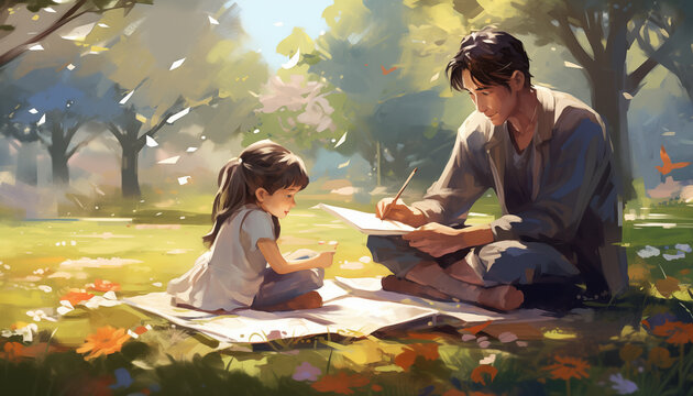Harmony Amidst Nature: A Captivating Bond Between Father and Daughter in a Serene Park