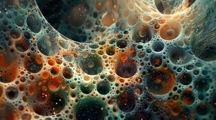 A colorful abstract painting with many small circles. The painting is full of different colors and shapes, creating a sense of movement and energy. The overall mood of the painting is vibrant