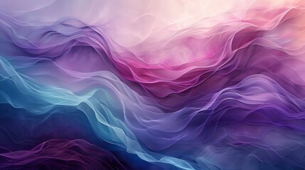 A colorful, abstract painting of a wave with purple and blue colors. The painting has a dreamy, ethereal quality to it, with the colors blending together in a way that creates a sense of movement - obrazy, fototapety, plakaty
