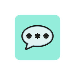 Icon of three asterisks in speech bubble. Typing, chat, message. Communication concept. Can be used for topics like dialog, chatting, messenger.