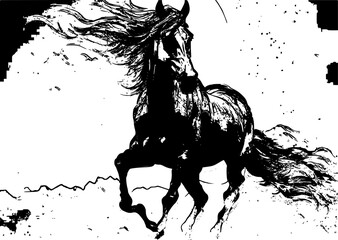 a black and white sketch of a horse