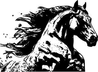 a black and white sketch of a horse