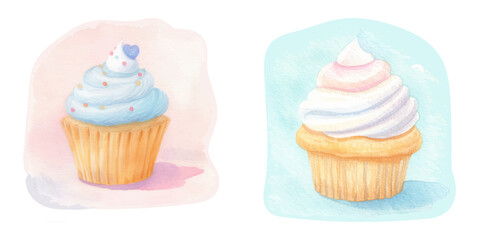 cute cupcake watercolour vector illustration 