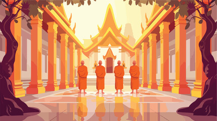 Thailand monks in a temple  Vector and illustration - obrazy, fototapety, plakaty
