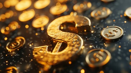 dollar sign and gold coins, currency,  Bitcoin, copy and text space