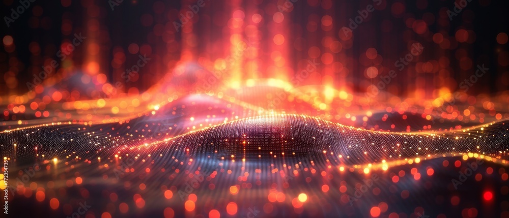 Leinwandbilder Abstract dot point with gradient line and aesthetic wave line design is connected with smart city and big data connection technology.