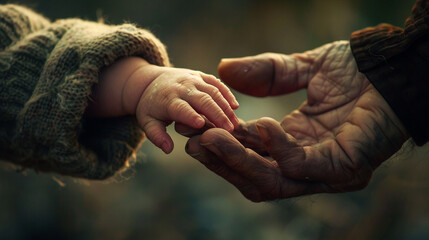 Closeup of newborn hand in old man's hand