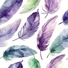 a seamless pattern of colorful feathers on a transparent background