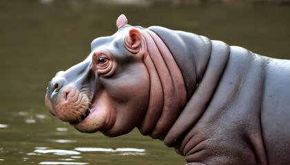 A Hippopotamus With Its Ears Perked Up Listening