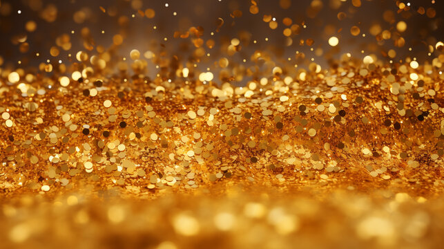 Glimmering Golden Confetti on Black Background