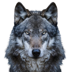 Fototapeta premium Closeup of a wolfs face with whiskers and fur on a transparent background on a transparent background