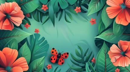 A butterfly is sitting on a leaf in a lush green forest - 772358971