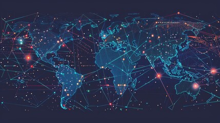Global Map Covered in Numerous Dots - obrazy, fototapety, plakaty