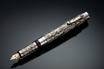 Sophisticated Silver fountain pen. Nib signature. Generate Ai