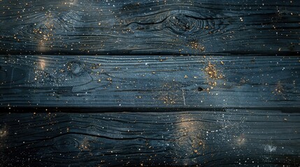 Wooden surface speckled with golden stardust, blending rustic charm with cosmic fantasy, Concept of...