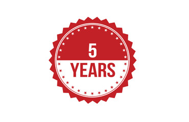 Red banner 5 years on white background.