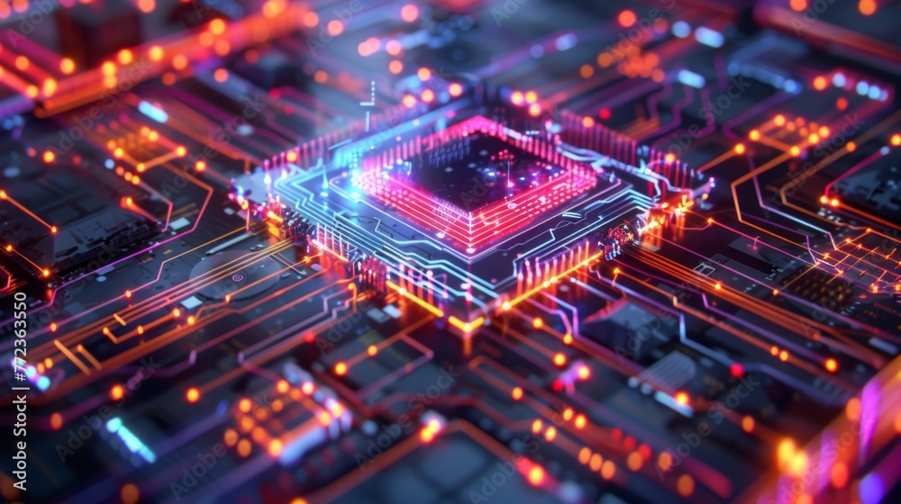 Poster colorful lights on computer circuit board