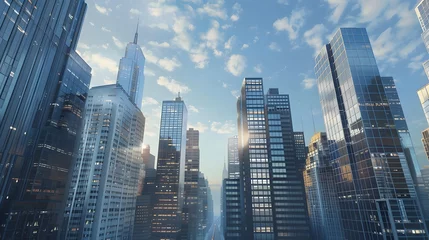 Deurstickers A breathtaking cityscape captured in a captivating 3D rendering of a towering metropolis AI Image © dekreatif
