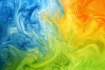 Dynamic abstract image featuring swirling patterns in a bright and vivid spectrum of blue, green, and yellow hues. - obrazy, fototapety, plakaty