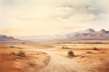 Fototapeta na wymiar watercolor of desert landscape with sand dunes 