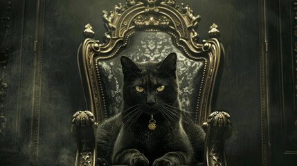 A majestic feline perched upon its throne exudes the contentment of royalty the king and queen of its domain - obrazy, fototapety, plakaty