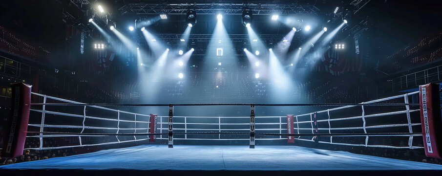 A spotlight on the empty boxing ring the heart of the arena where sweat and dreams mingle in anticipation