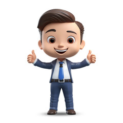 Cute 3D young businessman character showing joy
