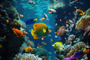 Obraz na płótnie Canvas Animals of the underwater sea world. Ecosystem. Colorful tropical fish. Life in the coral reef.