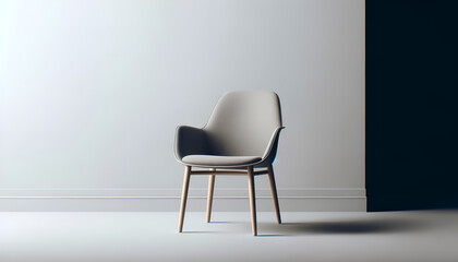 Minimalist photo of a designer chair against a plain, light grey background,