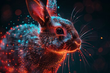 An Easter background with bunny and easter egg in a digital tech style. A futuristic modern illustration with a light effect.