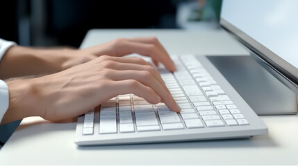 hands typing on the keyboard of a computer ,working.