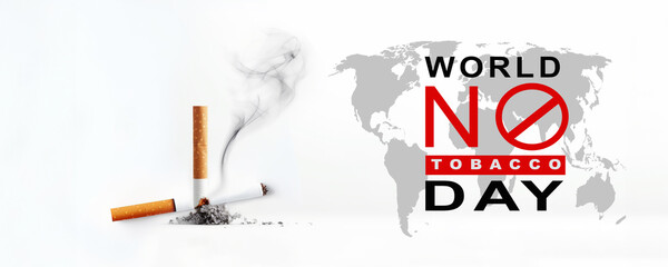 world no tobacco day, No smoking day with a cigarette on a white background