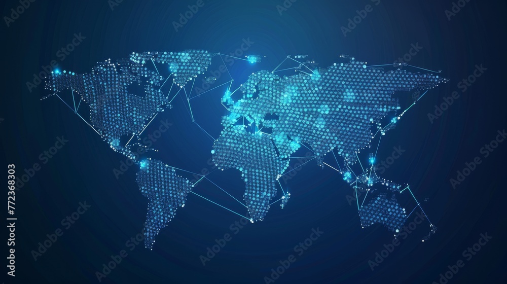 Aufkleber the graphic of dotted world maps with futuristic elements represents communication technology or glo