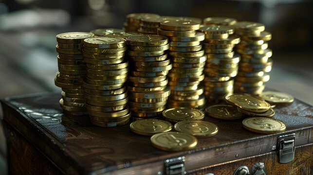 Captivating 3D model of a stack of coins symbolizing wealth and financial success AI Image