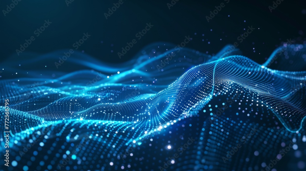 Aufkleber concept of big data or digital transformation, with a futuristic blue wave element to illustrate it