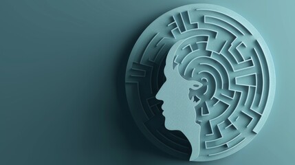 Graphic depicting a human head and a maze or labyrinth illustrating brainstorming or creative thinking - obrazy, fototapety, plakaty